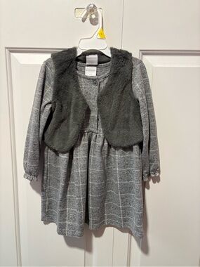 Rococo Baby Grey Plaid Dress with Faux Fur Vest 3-4